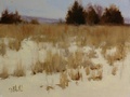 Oil painting of a field at Sierra Lane, Lovettsville, VA looking west towards the mountains.